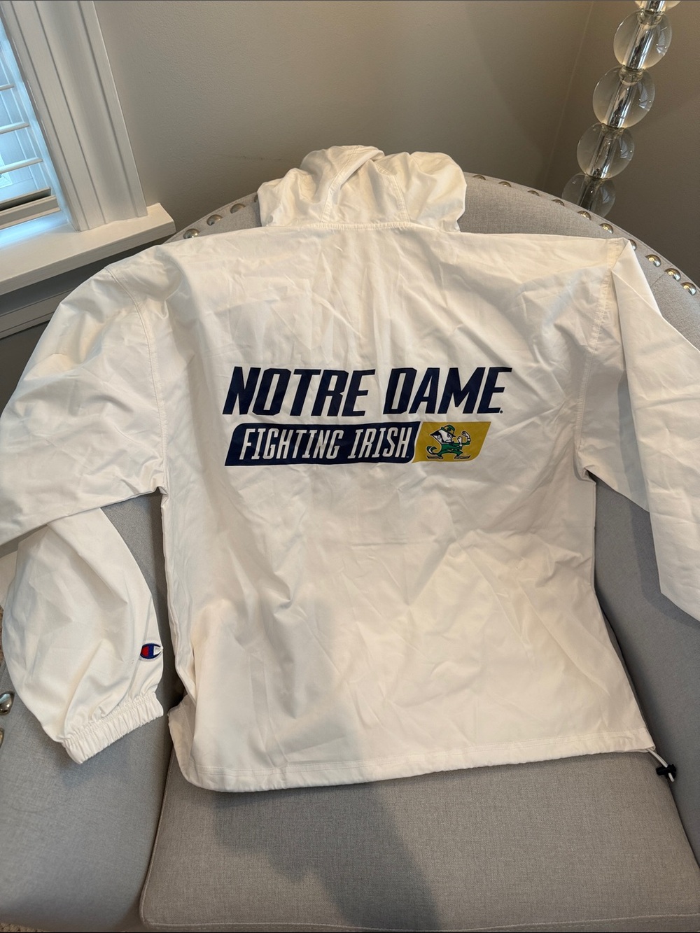 Champion White Notre Dame Fighting Irish Hooded Pullover Windbreaker Rain Jacket